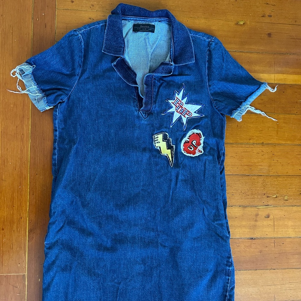 Bershka Blue Denim Dress with Pockets